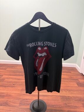 The Rolling Stones Black Tee with Red Tongue Graphic